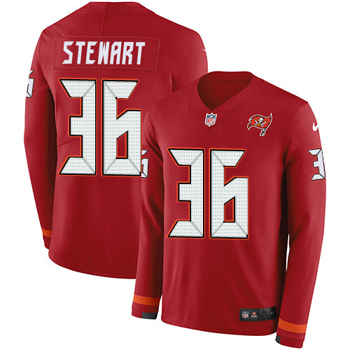 Tampa Bay Buccaneers #36 M.J. Stewart Red Team Color Youth Stitched Limited Therma Long Sleeve Jersey Youth
