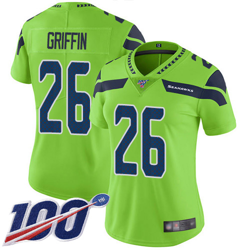 Seattle Seahawks #26 Shaquem Griffin Green Women's Stitched Limited Rush 100th Season Jersey Womens