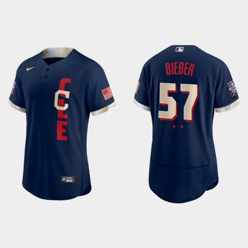 Cleveland Guardians #57 Shane Bieber 2021 All Star Game Authentic Navy Jersey Men's