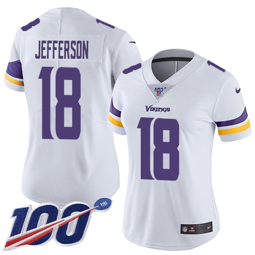 Vikings #18 Justin Jefferson White Women's Stitched 100th Season Vapor Untouchable Limited Jersey