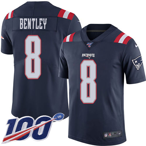 Patriots #8 Ja'Whaun Bentley Navy Blue Youth Stitched Limited Rush 100th Season Jersey