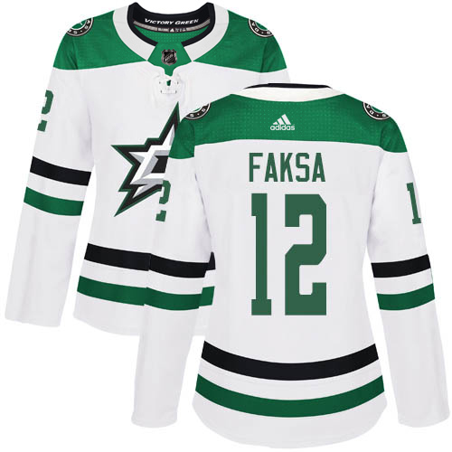 Adidas Dallas Stars #12 Radek Faksa White Road Authentic Women's Stitched Jersey Womens