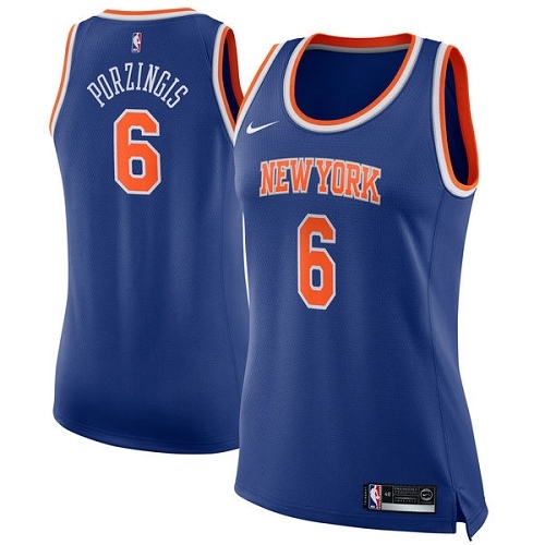 New York Knicks #6 Kristaps Porzingis Blue Womens Swingman Icon Edition Jersey Womens