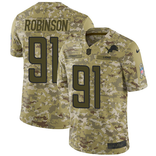 Detroit Lions #91 A'Shawn Robinson Camo Men's Stitched Limited 2018 Salute To Service Jersey Men's