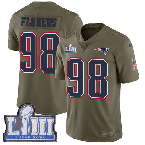 New England Patriots #98 Trey Flowers Olive Super Bowl LIII Bound Youth Stitched Limited 2017 Salute to Service Jersey Youth