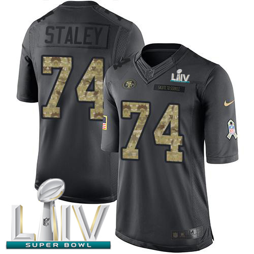 San Francisco 49ers #74 Joe Staley Black Super Bowl LIV 2020 Youth Stitched Limited 2016 Salute to Service Jersey Youth