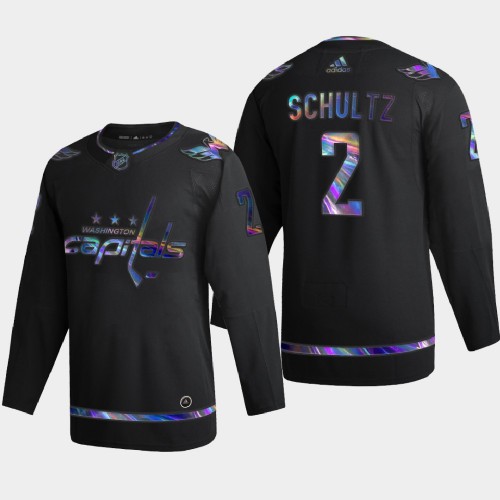 Washington Washington Capitals #2 Justin Schultz Men's Iridescent Holographic Collection Jersey - Black Men's