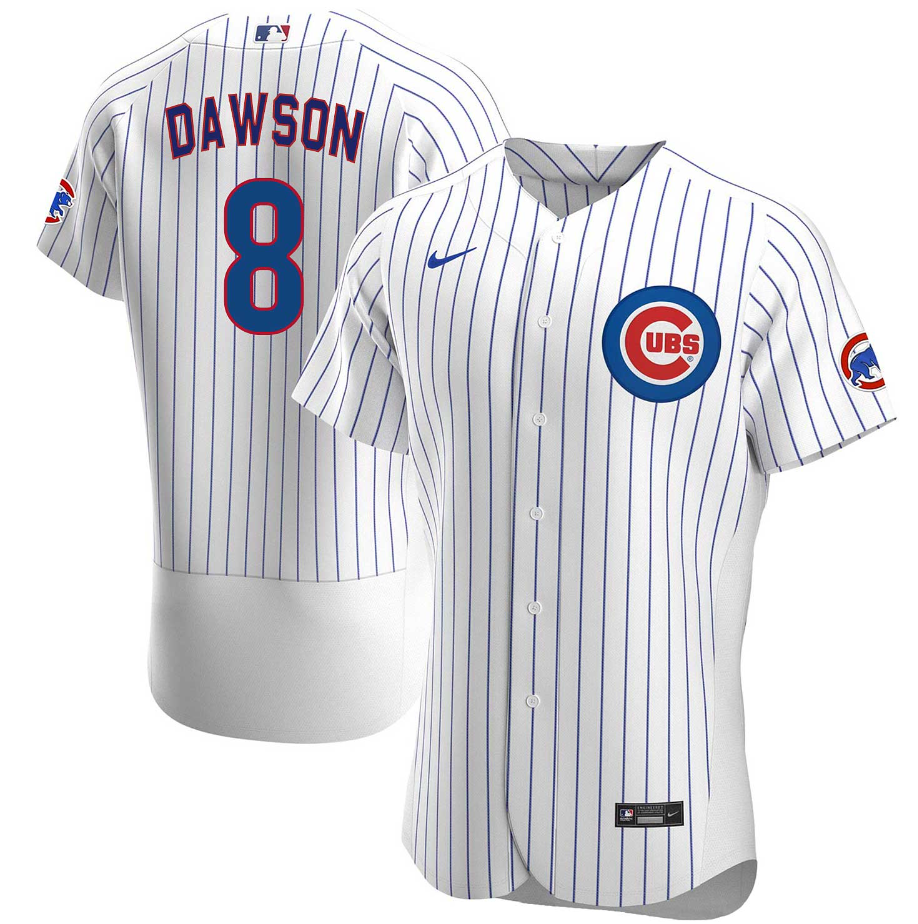 Men's Chicago Cubs #8 Andre Dawson White Royal Home Flex Base Jersey