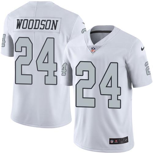 Raiders #24 Charles Woodson White Youth Stitched Limited Rush Jersey