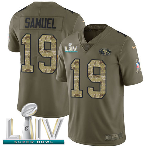 49ers #19 Deebo Samuel Olive/Camo Super Bowl LIV 2020 Men's Stitched Limited 2017 Salute To Service Jersey
