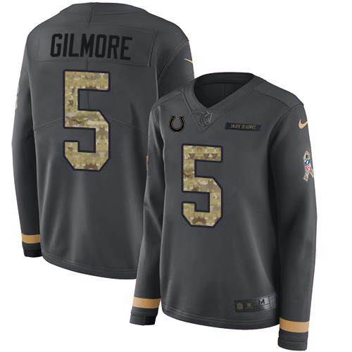 Colts #5 Stephon Gilmore Anthracite Salute To Service Women's Stitched Limited Therma Long Sleeve Jersey