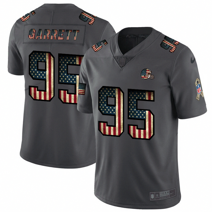 Browns #95 Myles Garrett 2018 Salute To Service Retro USA Flag Limited Jersey