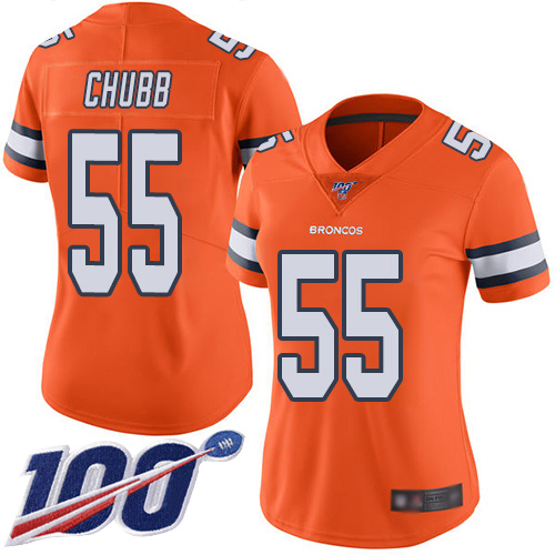Denver Broncos #55 Bradley Chubb Orange Women's Stitched Limited Rush 100th Season Jersey Womens