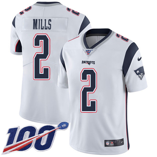 Patriots #2 Jalen Mills White Men's Stitched 100th Season Vapor Limited Jersey