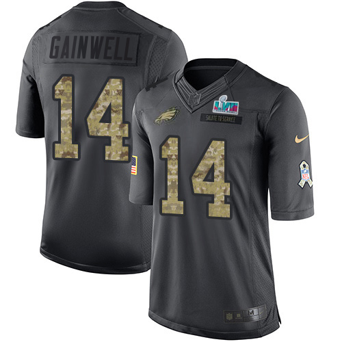 Eagles #14 Kenneth Gainwell Black Super Bowl LVII Patch Youth Stitched Limited 2016 Salute To Service Jersey