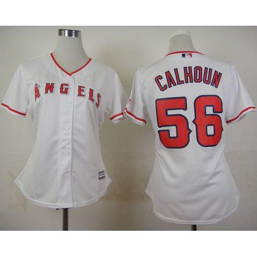 Los Angeles Angels #56 Kole Calhoun White Home Women's Stitched Jersey Womens