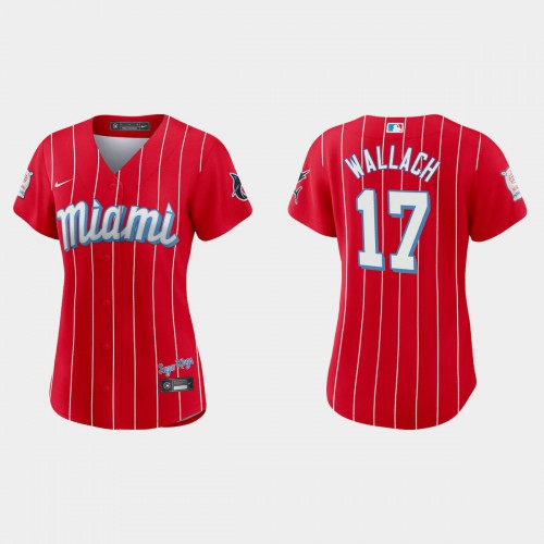 Miami Miami Marlins #17 Chad Wallach Women's 2021 City Connect Authentic Jersey Red Womens