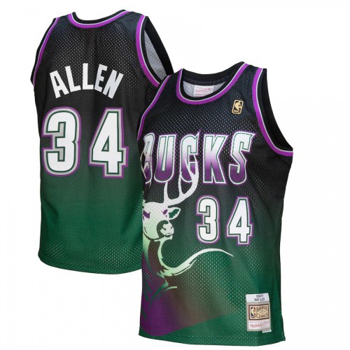Milwaukee Milwaukee Bucks #34 Ray Allen Mitchell & Ness Mens Green/Black 1996/97 Hardwood Classics Fadeaway Swingman Player Jersey Mens