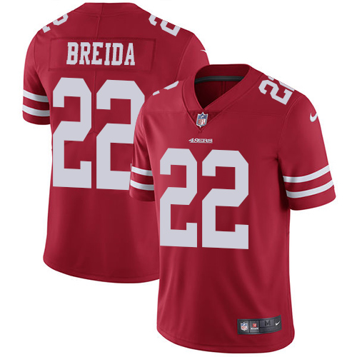 San Francisco 49ers #22 Matt Breida Red Team Color Youth Stitched Vapor Untouchable Limited Jersey Youth