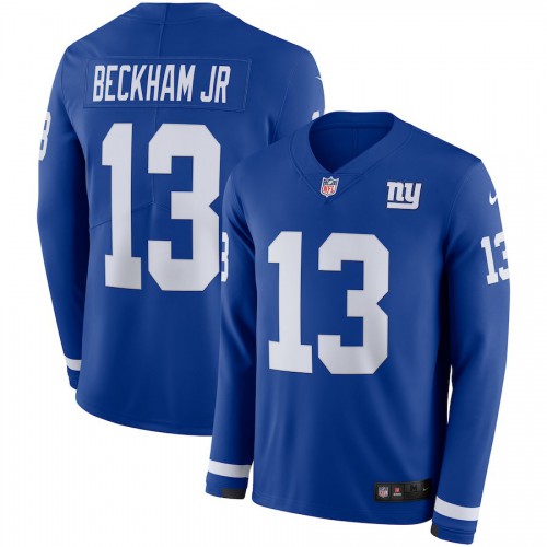 Men's New York Giants #13 Odell Beckham Jr Royal Blue Team Color Men's Stitched Limited Therma Long Sleeve Jersey Men's