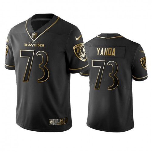 Baltimore Ravens #73 Marshal Yanda Black Golden Limited Edition Stitched Jersey Men's