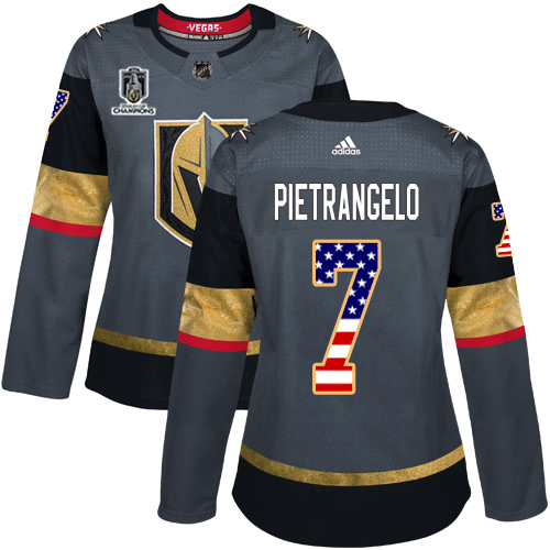 Adidas Golden Knights #7 Alex Pietrangelo Grey 2023 Stanley Cup Champions Home Authentic USA Flag Women's Stitched Jersey