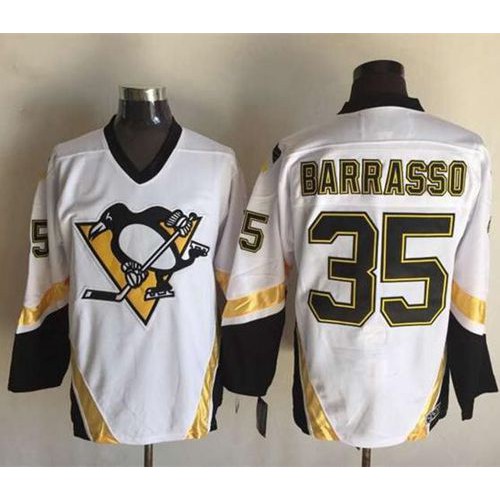 Pittsburgh Penguins #35 Tom Barrasso White CCM Throwback Stitched Jersey Men's