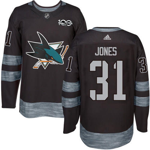 Adidas San Jose Sharks #31 Martin Jones Black 1917-2017 100th Anniversary Stitched Jersey Men's