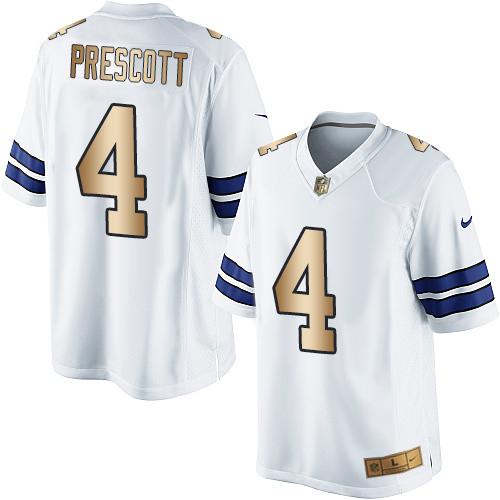 Cowboys #4 Dak Prescott White Men's Stitched Limited Gold Jersey