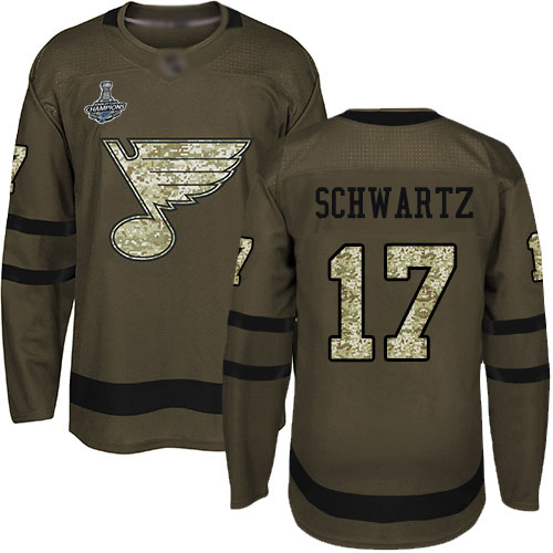 Adidas St. Louis Blues #17 Jaden Schwartz Green Salute to Service Stanley Cup Champions Stitched Jersey Men's
