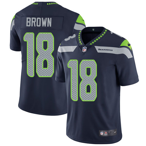 Seattle Seahawks #18 Jaron Brown Steel Blue Team Color Men's Stitched Vapor Untouchable Limited Jersey Men's