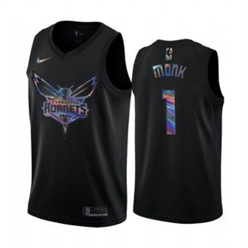 Charlotte Hornets #1 Malik Monk Mens Iridescent Holographic Collection Jersey - Black Mens