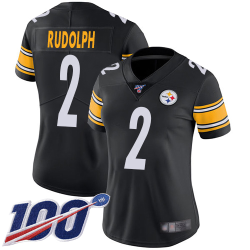 Pittsburgh Steelers #2 Mason Rudolph Black Team Color Women's Stitched 100th Season Vapor Limited Jersey Womens