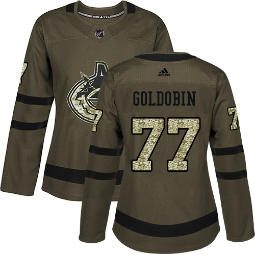 Adidas Vancouver Canucks #77 Nikolay Goldobin Green Salute to Service Women's Stitched Jersey Womens
