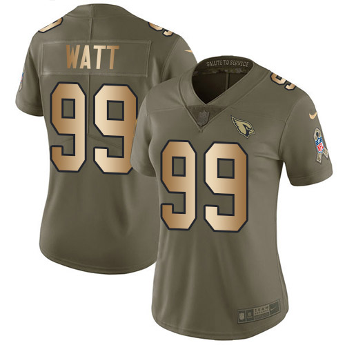 Cardinals #99 J.J. Watt Olive/Gold Women's Stitched Limited 2017 Salute To Service Jersey