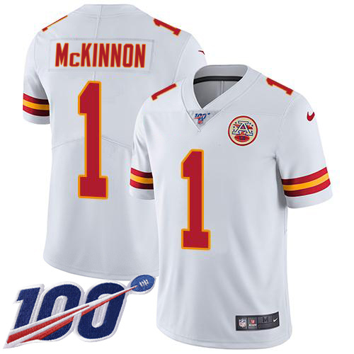 Chiefs #1 Jerick McKinnon White Youth Stitched 100th Season Vapor Limited Jersey