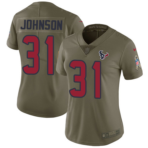 Houston Texans #31 David Johnson Olive Women's Stitched Limited 2017 Salute To Service Jersey Womens