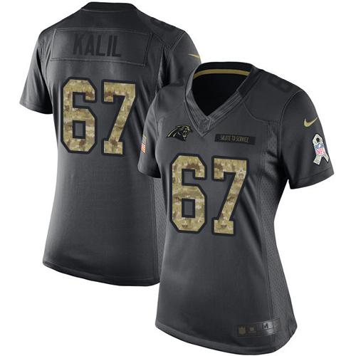Carolina Panthers #67 Ryan Kalil Black Women's Stitched Limited 2016 Salute to Service Jersey Womens