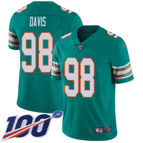 Miami Dolphins #98 Raekwon Davis Aqua Green Alternate Youth Stitched 100th Season Vapor Untouchable Limited Jersey Youth