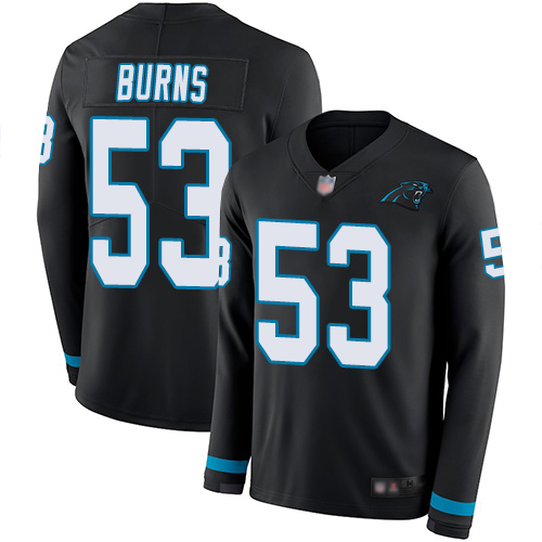 Panthers #53 Brian Burns Black Team Color Youth Stitched Limited Therma Long Sleeve Jersey