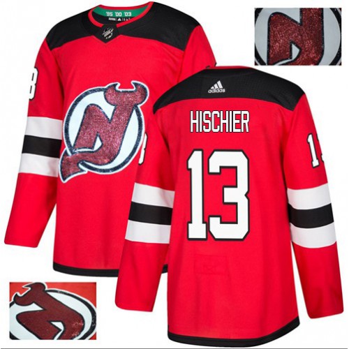 Adidas New Jersey Devils #13 Nico Hischier Red Home Authentic Fashion Gold Stitched Jersey Men's
