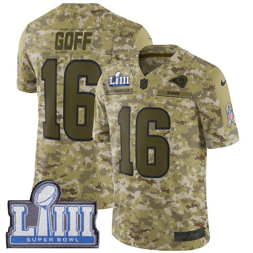 Los Angeles Rams #16 Jared Goff Camo Super Bowl LIII Bound Youth Stitched Limited 2018 Salute to Service Jersey Youth