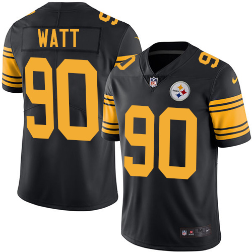 Steelers #90 T. J. Watt Black Youth Stitched Limited Rush Jersey