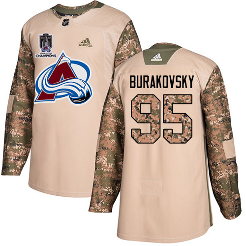 Adidas Colorado Avalanche #95 Andre Burakovsky Camo Authentic Youth 2022 Stanley Cup Champions Veterans Day Stitched Jersey Youth