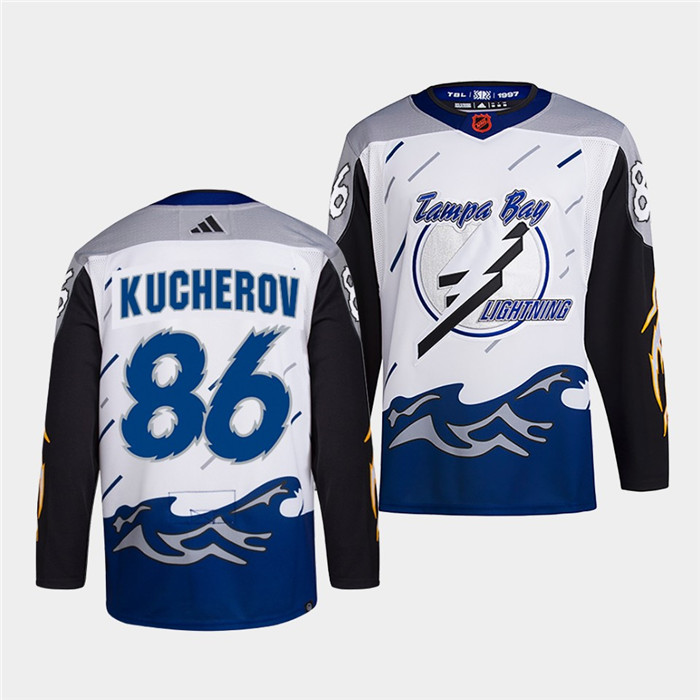 Tampa Bay Lightning #86 Nikita Kucherov Men's Adidas Reverse Retro 2.0 Authentic Player Jersey - White