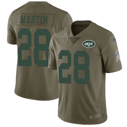 Jets #28 Curtis Martin Olive Men's Stitched Limited 2017 Salute To Service Jersey