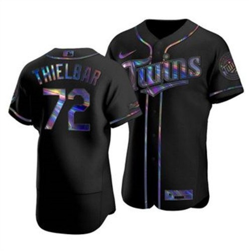 Minnesota Minnesota Twins #72 Caleb Thielbar Men's Iridescent Holographic Collection Jersey - Black Men's