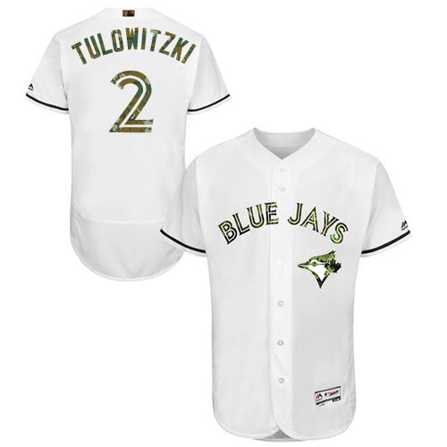 Toronto Blue Jays #2 Troy Tulowitzki White Flexbase Authentic Collection Memorial Day Stitched Jersey Men's
