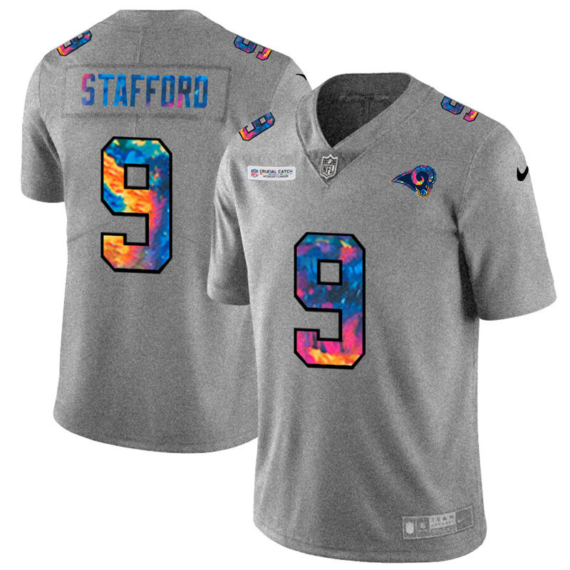 Los Angeles Rams #9 Matthew Stafford Men's Multi-Color 2020 Crucial Catch Jersey Greyheather