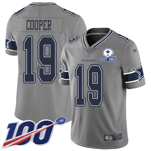 Dallas Cowboys #19 Amari Cooper Gray Men's Stitched With Established In 1960 Patch Limited Inverted Legend 100th Season Jersey Men's